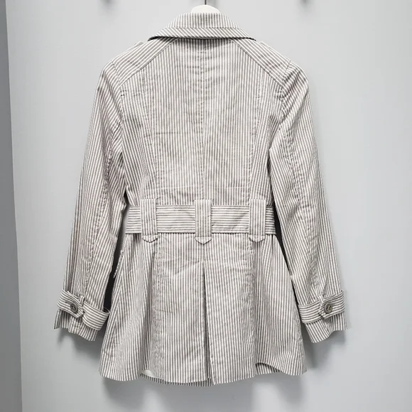 Atmosphere Grey and White Stripe Trench Coat Size 2-4 - Picture 2 of 16